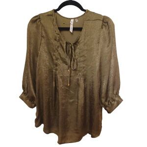 NY Collection Top 3/4 Sleeve Color Dark Olive Green XL (labeled as 1X fits XL)